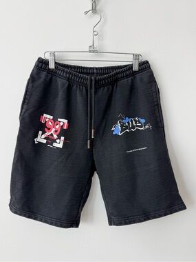 Off-White ‘Dondi Bus’ Graffiti Black 100% Cotton Drawstring Shorts - Size M